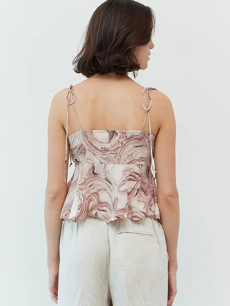 Rose Marble Print Tied Cami Top