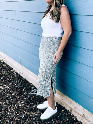 Adrienne Pleated Slit Midi Skirt